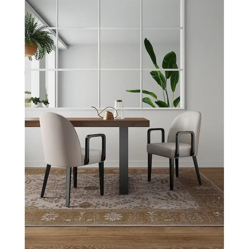 Modern Dining Armchair Leatherette Front Velvet Back Walnut Stained Beech Frame
