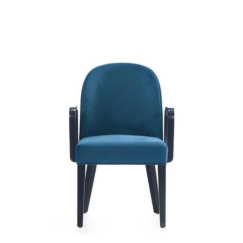 Modern Dining Armchair Leatherette Front Velvet Back Walnut Stained Beech Frame