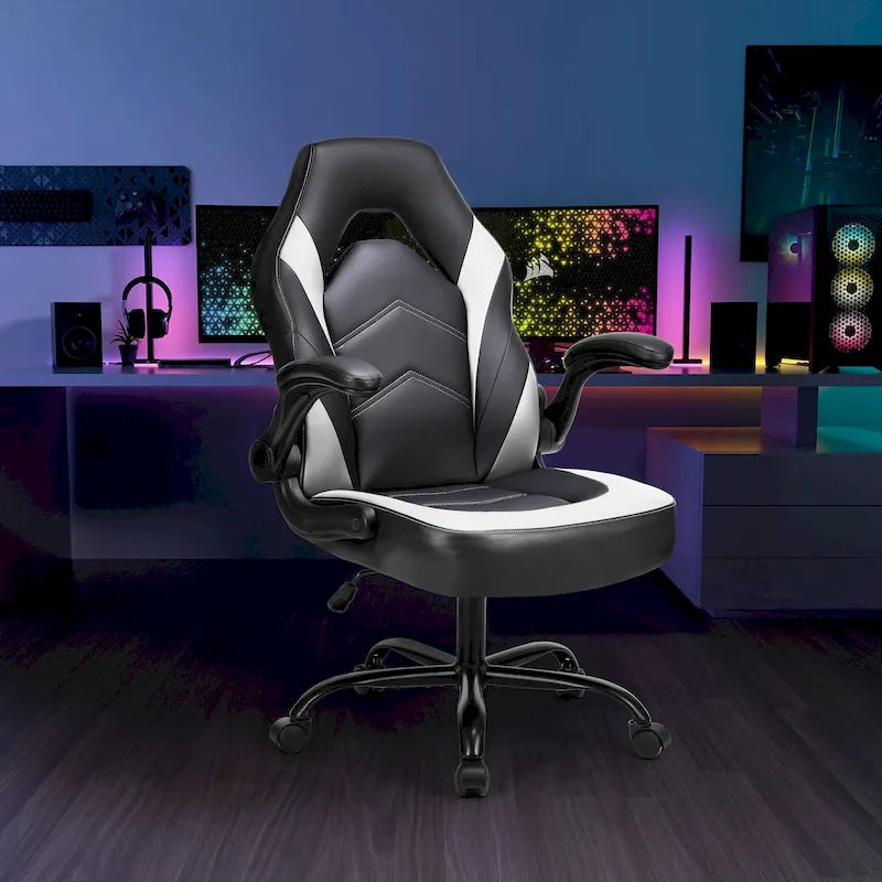 Ergonomic Gaming Office Chair with Flip-Up Armrests Black Multi-Color
