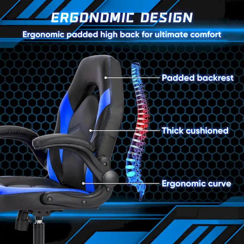 Ergonomic Gaming Office Chair with Flip-Up Armrests Black Multi-Color
