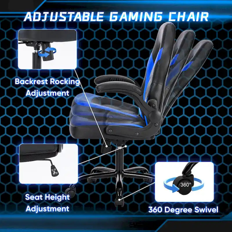 Ergonomic Gaming Office Chair with Flip-Up Armrests Black Multi-Color