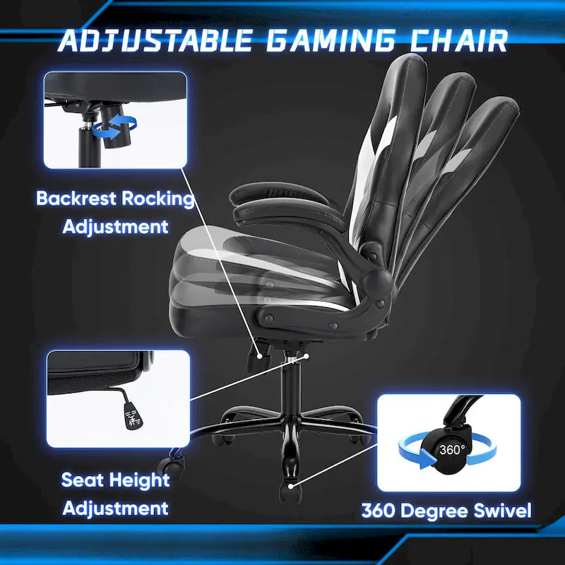 Ergonomic Gaming Office Chair with Flip-Up Armrests Black Multi-Color