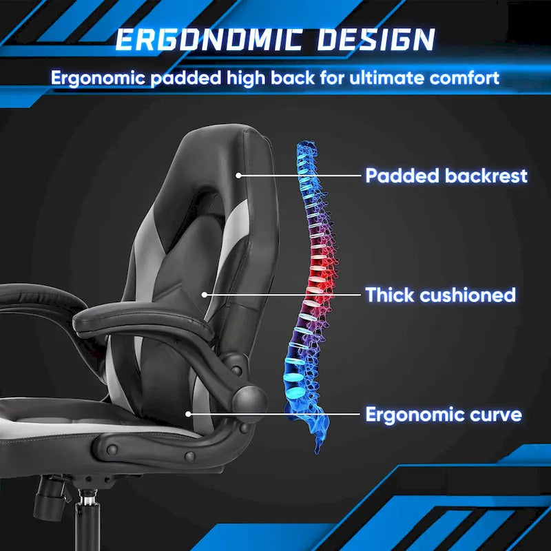 Ergonomic Gaming Office Chair with Flip-Up Armrests Black Multi-Color