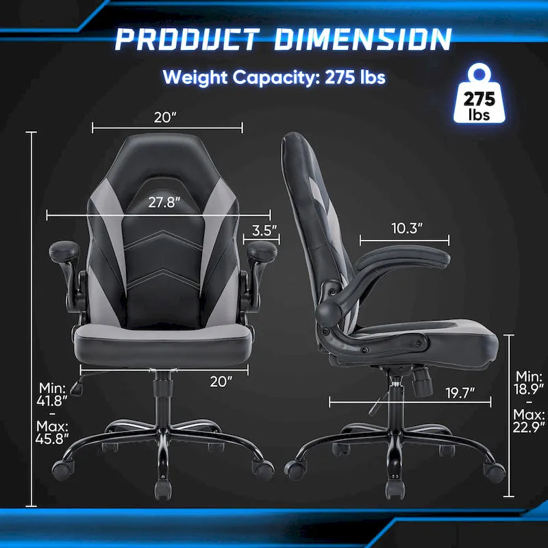 Ergonomic Gaming Office Chair with Flip-Up Armrests Black Multi-Color