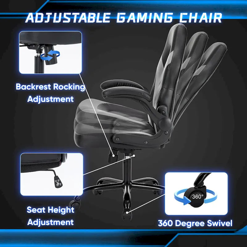 Ergonomic Gaming Office Chair with Flip-Up Armrests Black Multi-Color