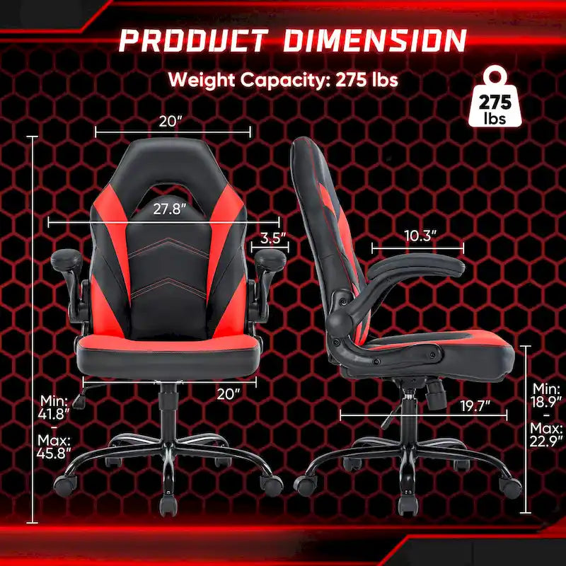 Ergonomic Gaming Office Chair with Flip-Up Armrests Black Multi-Color