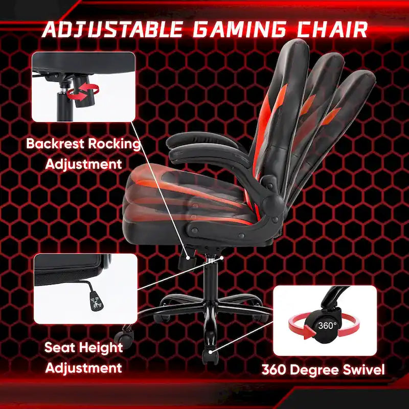 Ergonomic Gaming Office Chair with Flip-Up Armrests Black Multi-Color