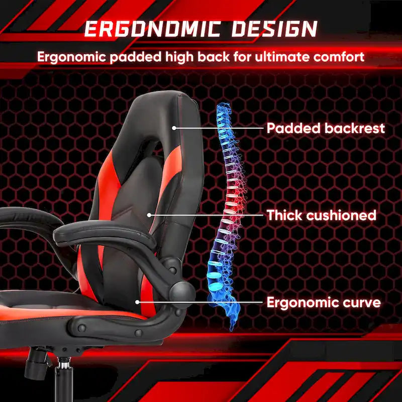 Ergonomic Gaming Office Chair with Flip-Up Armrests Black Multi-Color