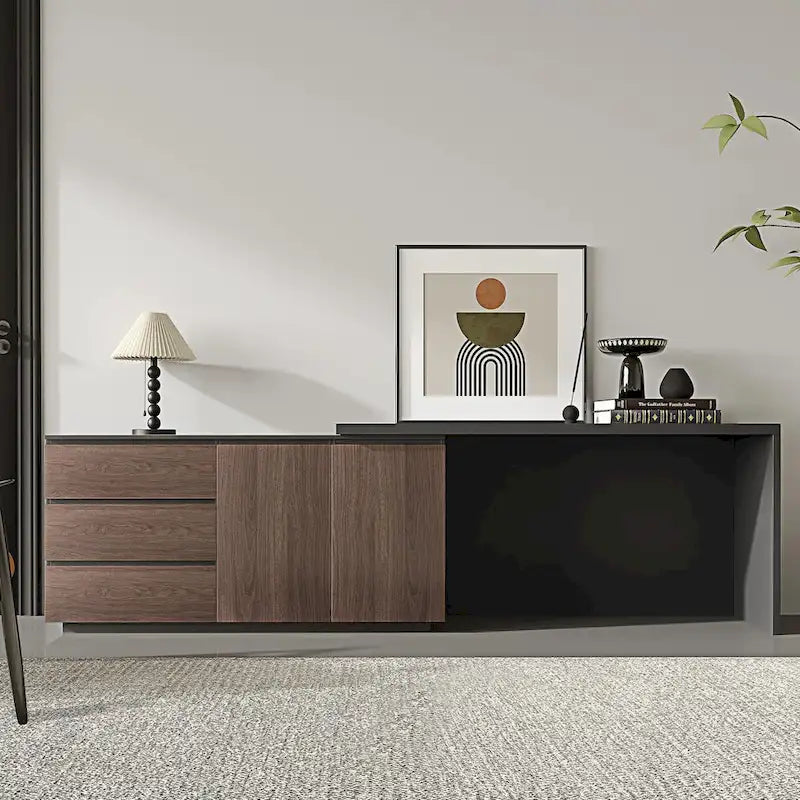 Home Office Expandable Desk with Storage Drawers and Cabinet
