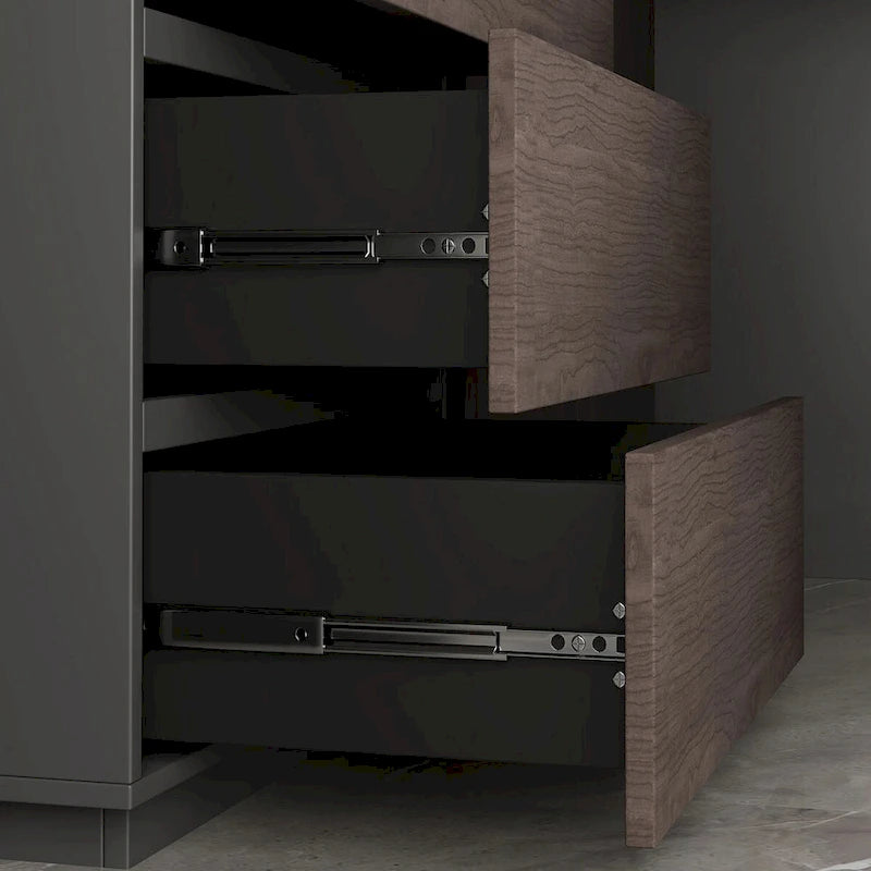 Expandable L-Shaped Home Office Desk with Drawers Cabinet Brown Black