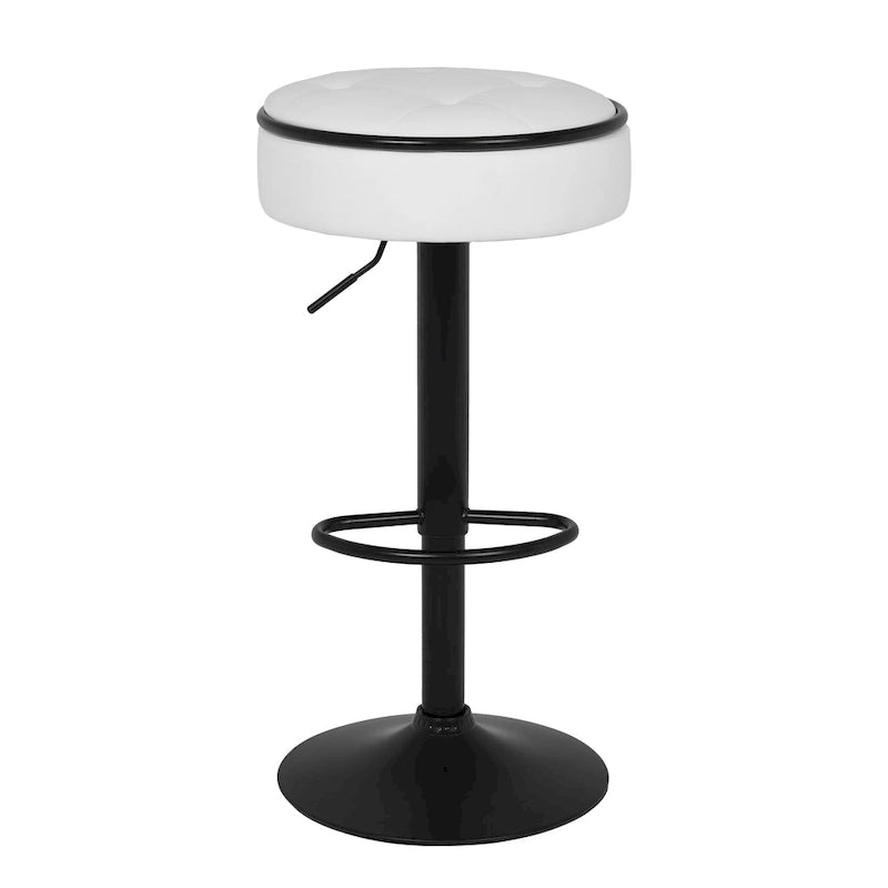 Round Storage Bar Stool Set of 2,Faux Leather Height Adjustable Barstool, 360Counter Height Swivel Stool