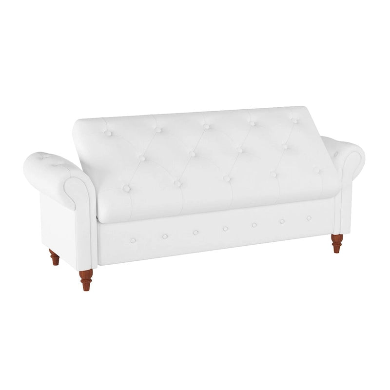Storage Ottoman Bench 63 Inch Rolled Arms Button Tufted Lid Turned Wood Legs 7 Colors
