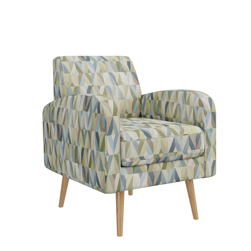 Mid-Century Modern Accent Armchair Geometric Prism Upholstery Button Tufted Wood Legs
