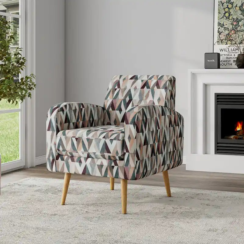 Mid-Century Modern Accent Armchair Geometric Prism Upholstery Button Tufted Wood Legs