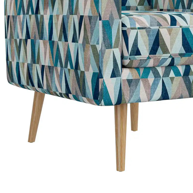 Mid-Century Modern Accent Armchair Geometric Prism Upholstery Button Tufted Wood Legs