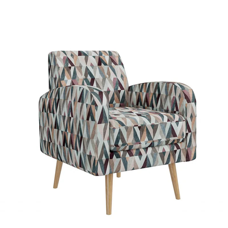Mid-Century Modern Accent Armchair Geometric Prism Upholstery Button Tufted Wood Legs