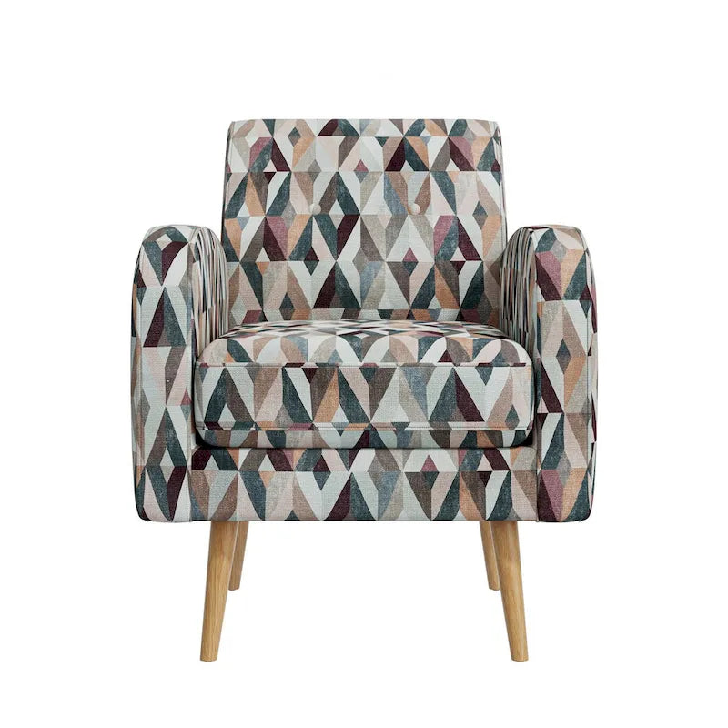 Mid-Century Modern Accent Armchair Geometric Prism Upholstery Button Tufted Wood Legs