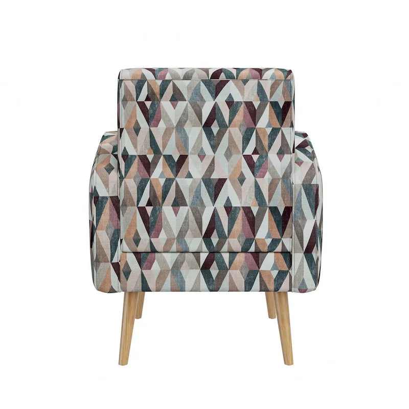 Mid-Century Modern Accent Armchair Geometric Prism Upholstery Button Tufted Wood Legs