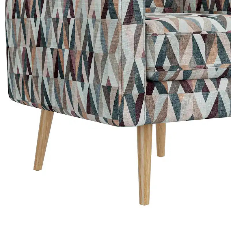 Mid-Century Modern Accent Armchair Geometric Prism Upholstery Button Tufted Wood Legs
