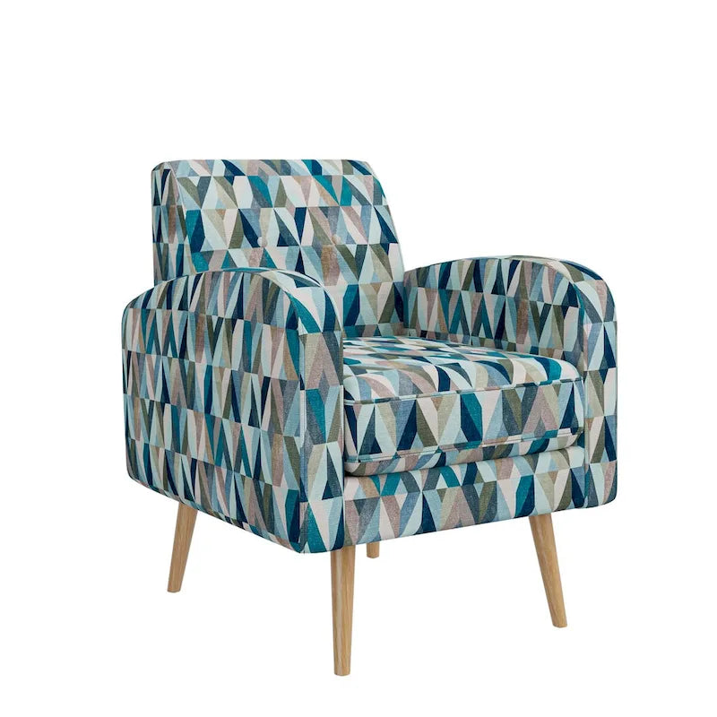 Mid-Century Modern Accent Armchair Geometric Prism Upholstery Button Tufted Wood Legs