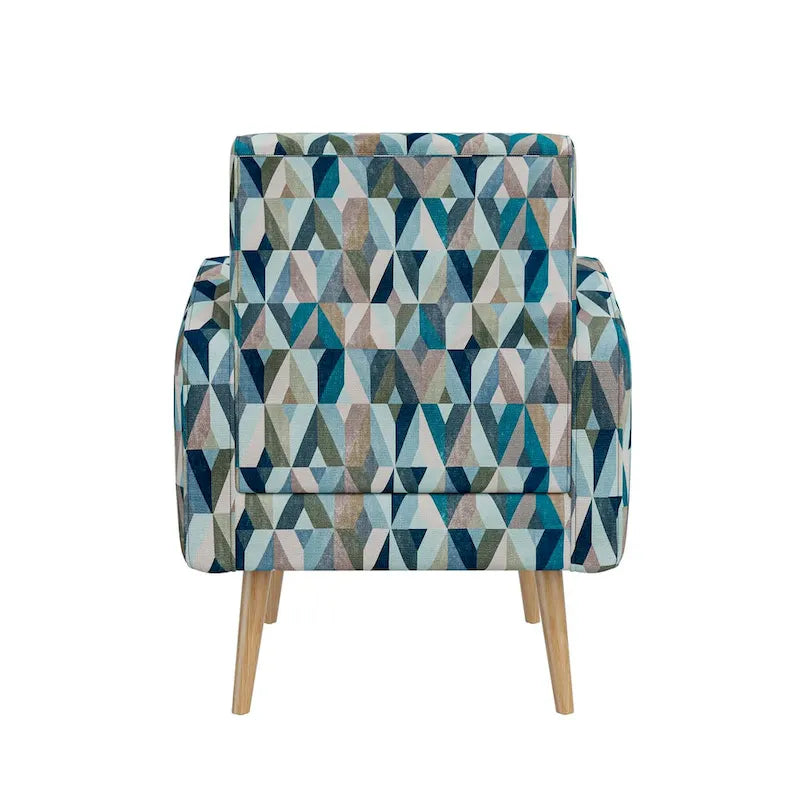 Mid-Century Modern Accent Armchair Geometric Prism Upholstery Button Tufted Wood Legs