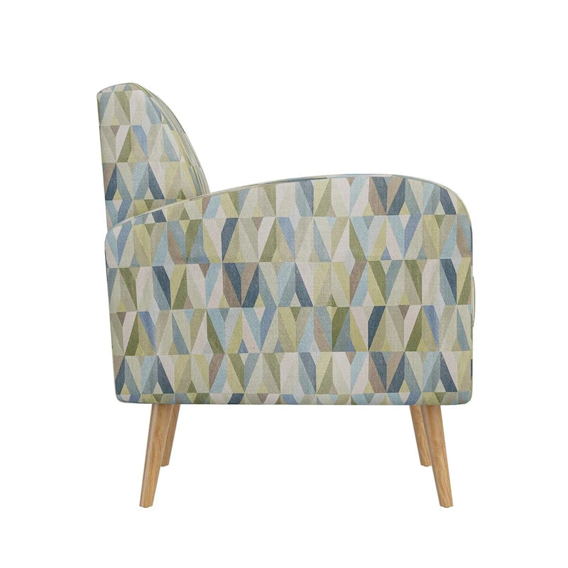 Mid-Century Modern Accent Armchair Geometric Prism Upholstery Button Tufted Wood Legs