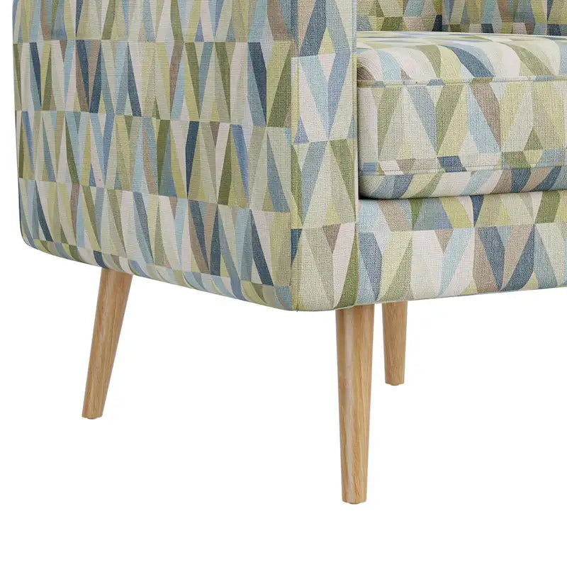 Mid-Century Modern Accent Armchair Geometric Prism Upholstery Button Tufted Wood Legs