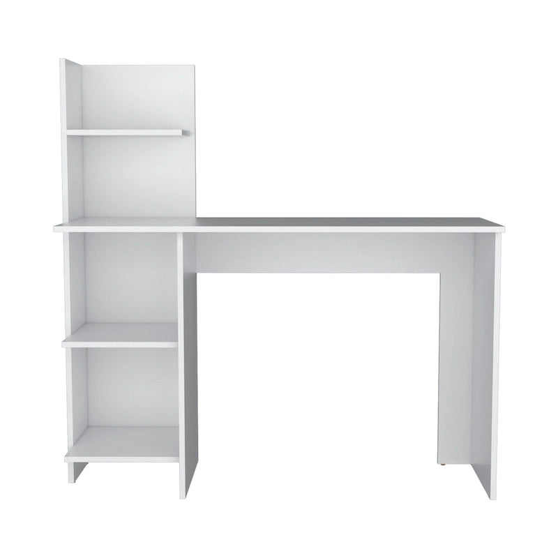 Home Office Computer Desk with 3-Shelf Side Storage Tower Panel Legs White