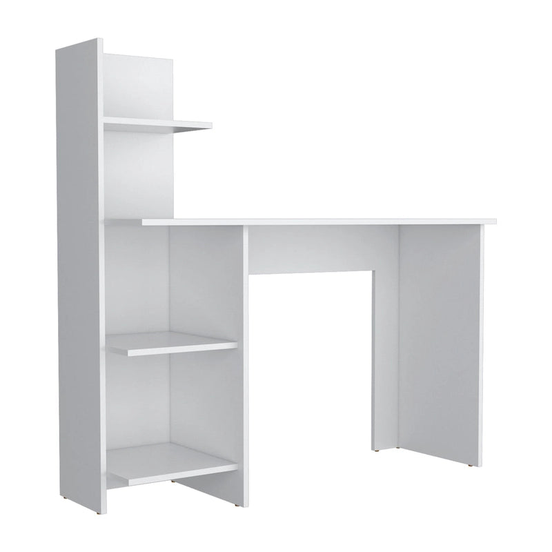 Home Office Computer Desk with 3-Shelf Side Storage Tower Panel Legs White