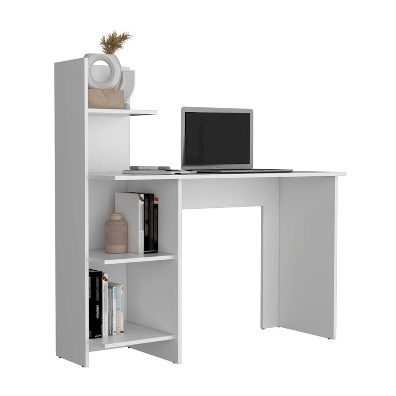 Home Office Computer Desk with 3-Shelf Side Storage Tower Panel Legs White